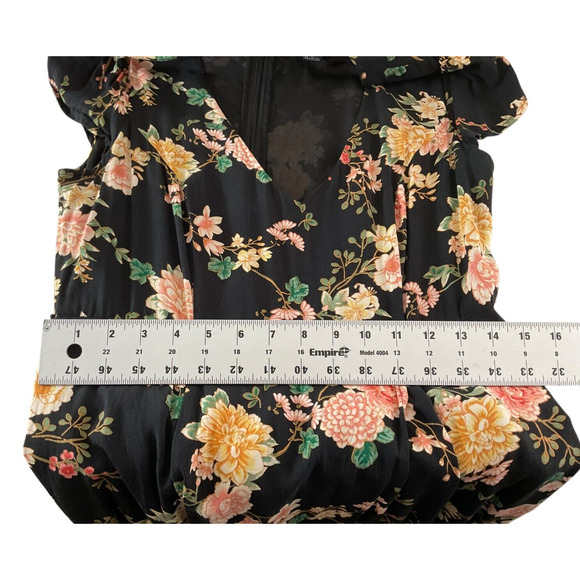Forever 21 Womens Medium Black Floral Maxi Dress V Neck Cap Sleeve Contemporary - Picture 5 of 14